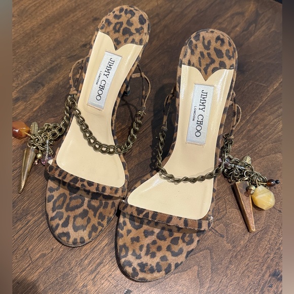 Authentic Jimmy Choo Heels Edin Charm Embellished Ankle suede leopard print